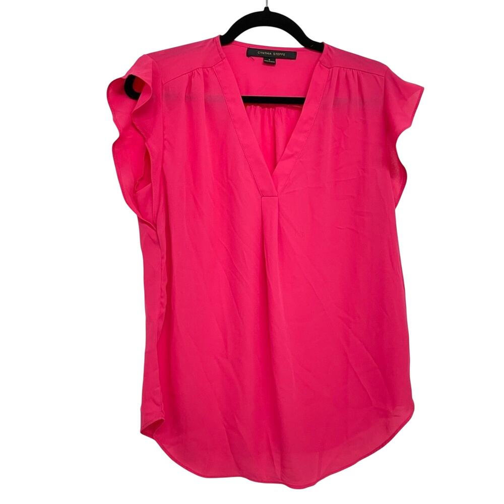 Cynthia Steffe Hot Pink Cap Sleeve Blouse Womens S Barbie Core Shirt Top Flutter